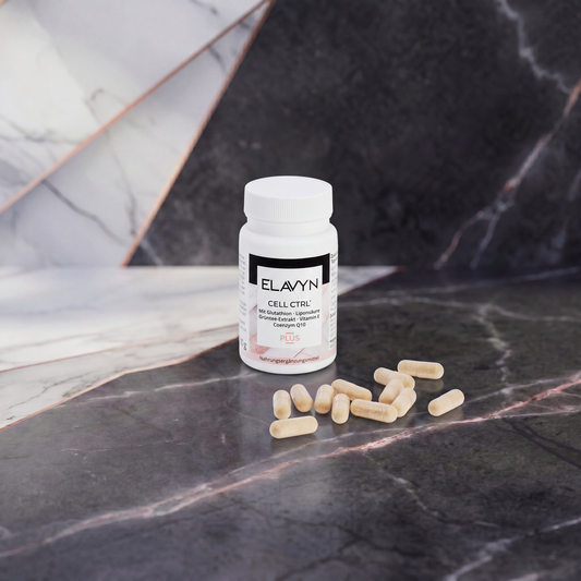 ELAVYN CELL CTRL Dose mit Kapseln auf Marmor
