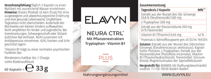 ELAVYN NEURA CTRL Etikett mit Zutaten und Nährwerten