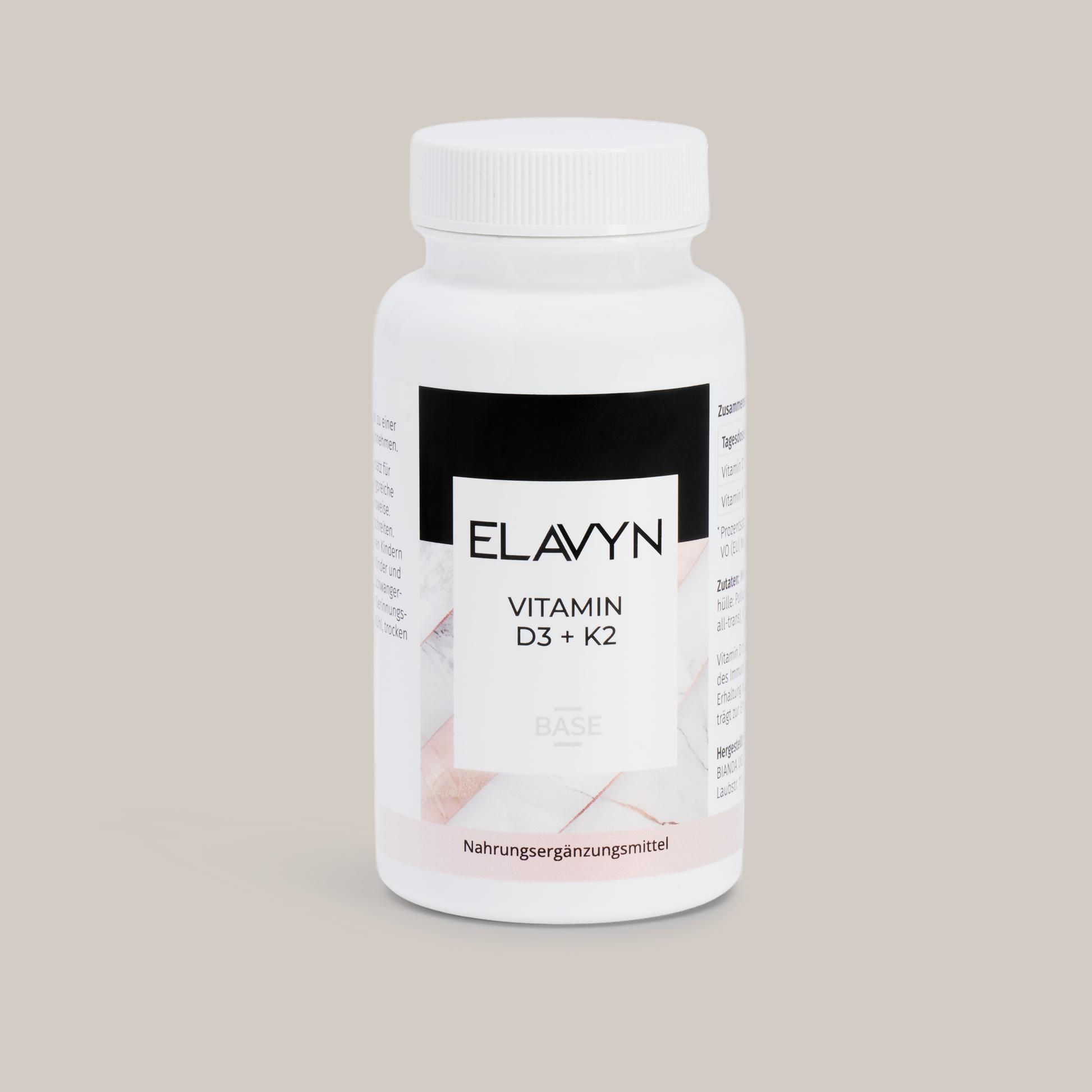 ELAVYN Vitamin D3 + K2 Kapseln, Dose mit 90 Stück